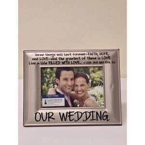 Lighthouse "Our Wedding" 4x6 Photo Frame - Polished Silver Metal - Elegant Gift